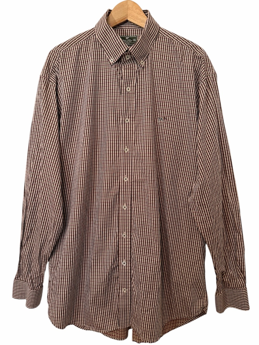 Southern Point Co Shirt Men XL Pink Brown Check Cotton Button Down Long Slv Logo